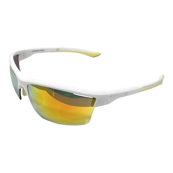 ADULT WHITE/ORANGE HALF-RIM BLADE SUNGLASSES - Picture 3 of 6